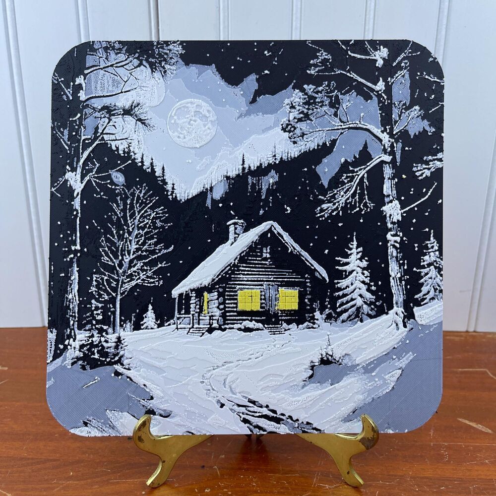 Winter Cabin Wall Art, Wall Art, Cabin in the Snow, Textured Art